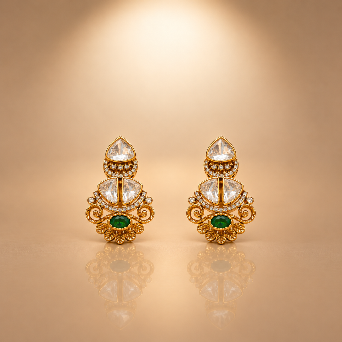 925 Silver Gold Plated Moissanite Polki Earrings