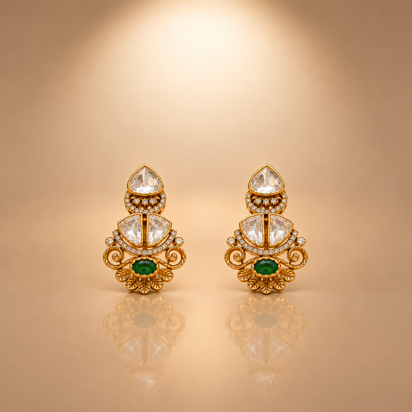 925 Silver Gold Plated Moissanite Polki Earrings