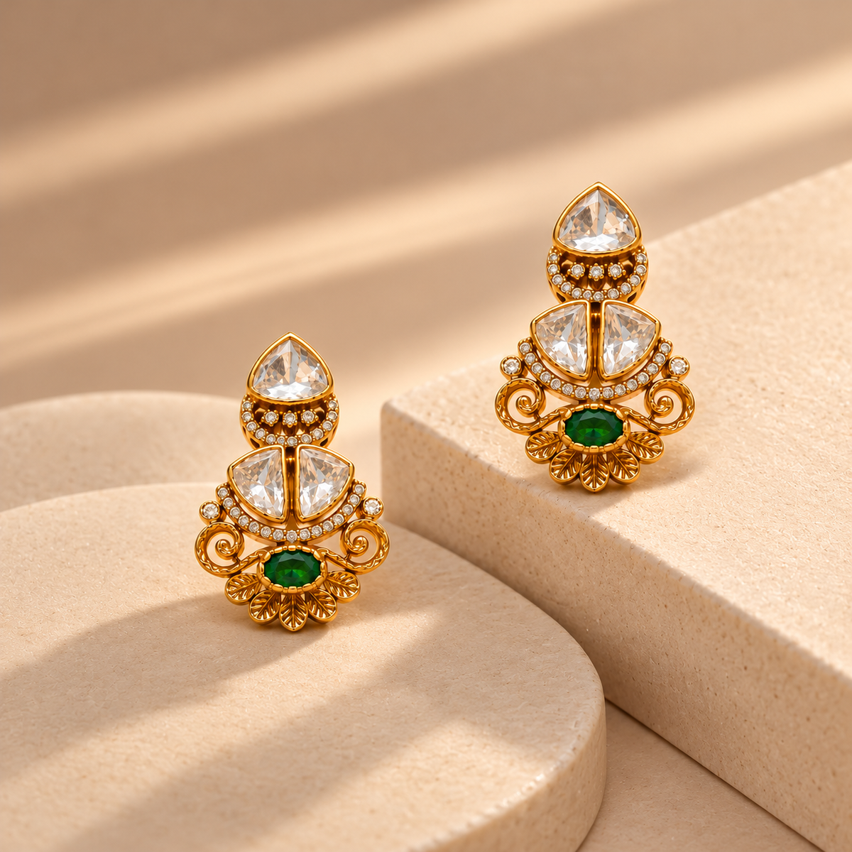 925 Silver Gold Plated Moissanite Polki Earrings