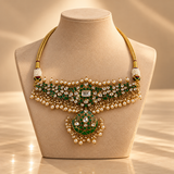 925 Silver Green Moissanite Polki Choker Necklace