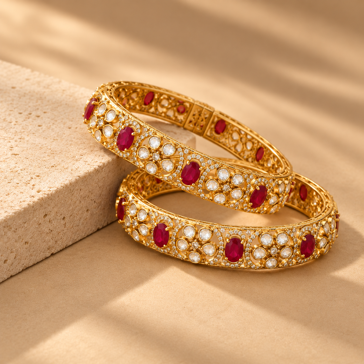 925 Sterling Silver Moissanite Polki Bangles for Women