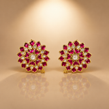 Pink Kundan Floral Stud Earrings for Women