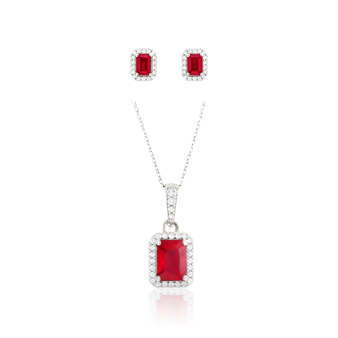 Crimson Ruby - 92.5 Silver Pendant Set