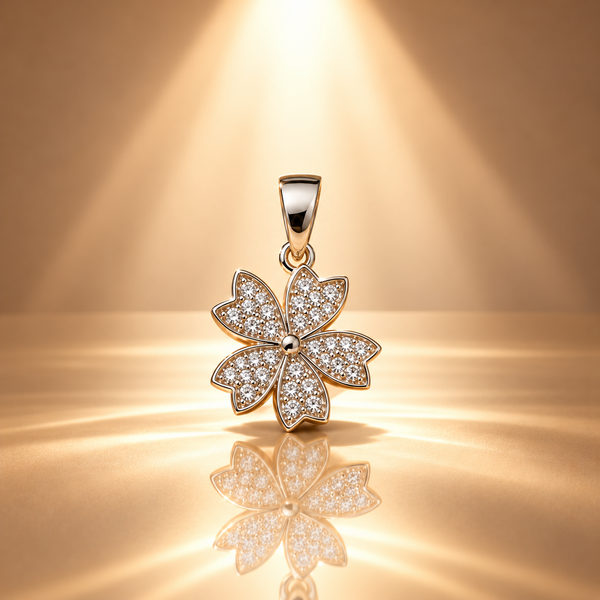 925 Sterling Silver Moissanite Flower Pendant for Women
