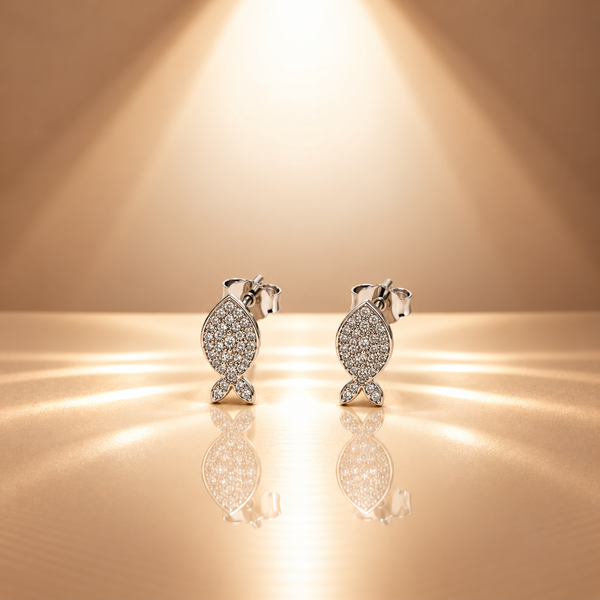 925 Silver Moissanite Fish Stud Earrings For Women
