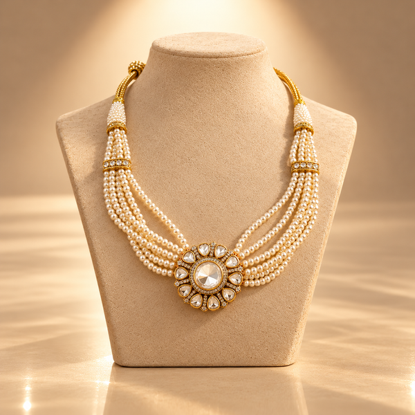 925 Silver Polki Pearl Choker Necklace
