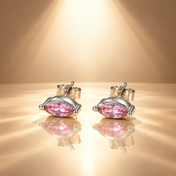 Pink Solitaire Marquise Stud Earrings