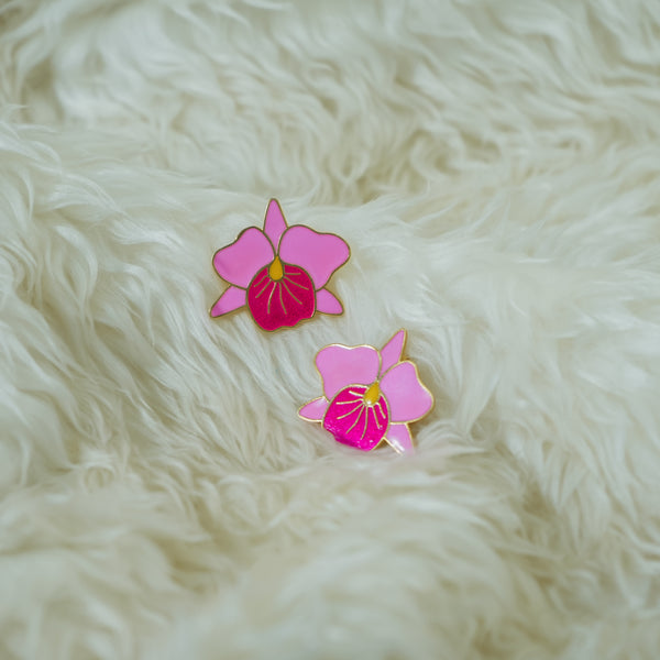 Pink Orchid Bloom Statement Stud Earrings