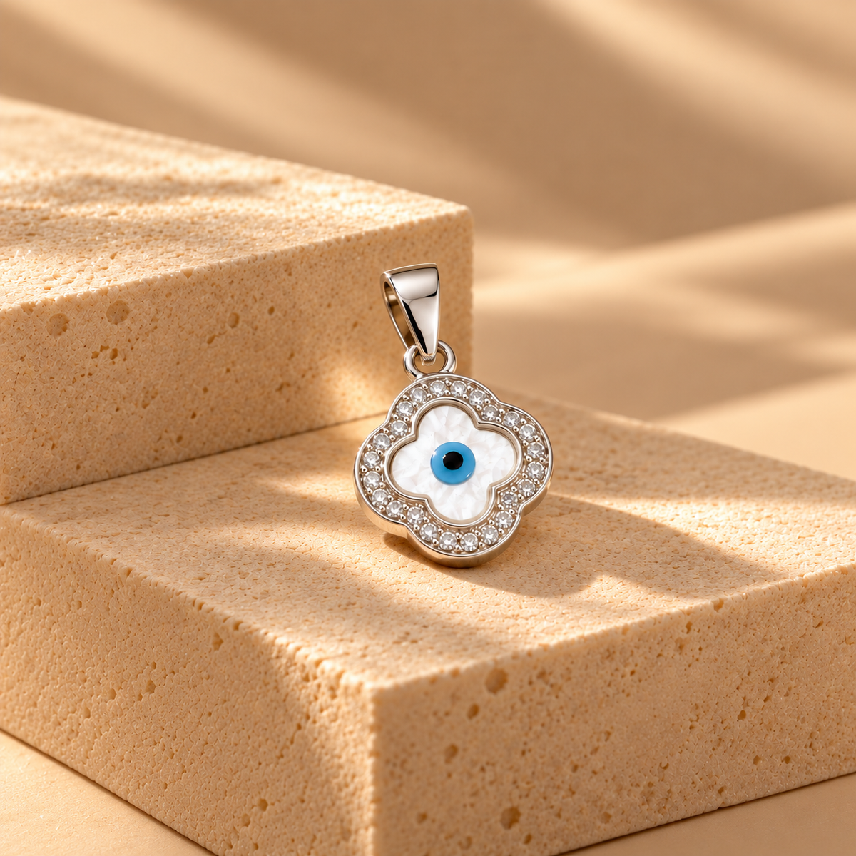 Evil Eye Four Leaf Clover Moissanite Charm Pendant