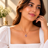 925 Silver Moissanite Red Heart Quartz Chain Pendant