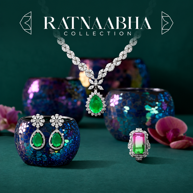 Ratnaabha collection by Silphony: 925 sterling silver jewellery set with gemstones