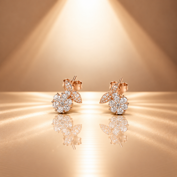 Rose Gold Moissanite Flower Stud Earrings