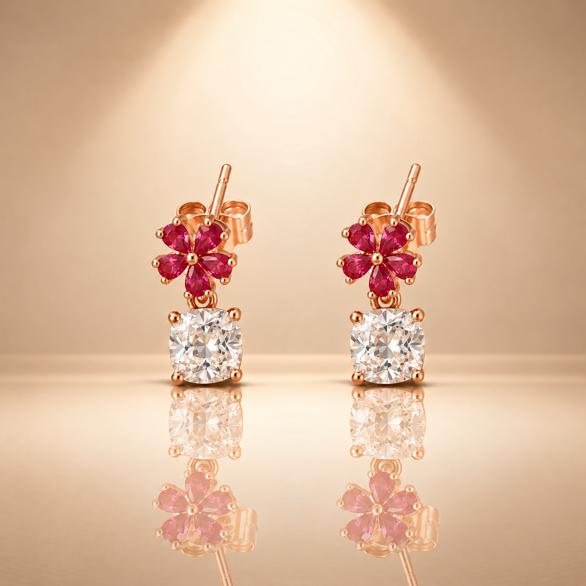 925 Silver Flower Moissanite Quartz Drop Earrings