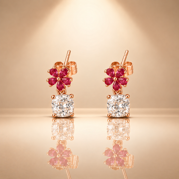 925 Silver Flower Moissanite Quartz Drop Earrings