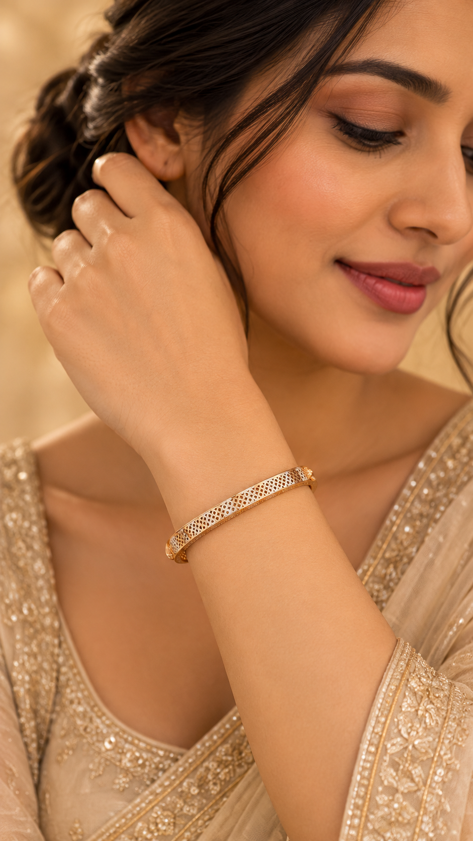 Rose Gold 925 Silver Lattice Cuff Bracelet For Women