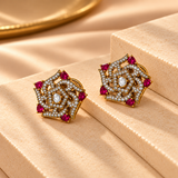 925 Silver Gold Plated Polki Quartz Floral Earrings