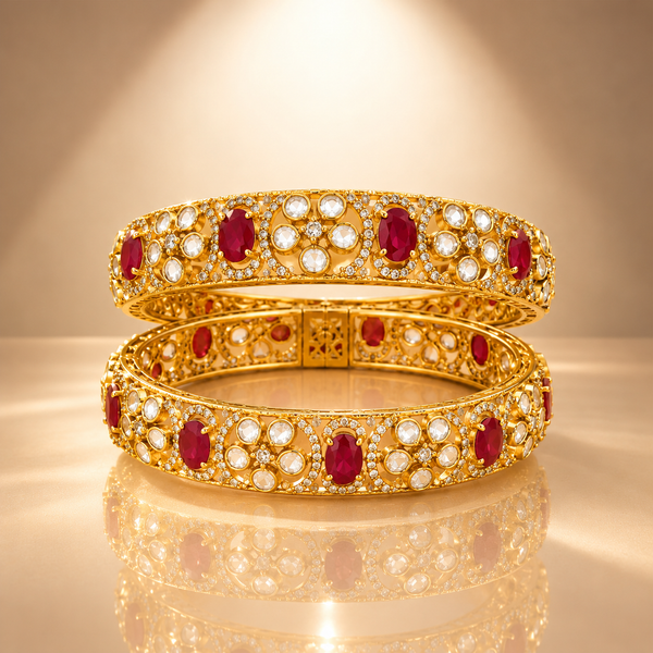 925 Sterling Silver Moissanite Polki Bangles for Women