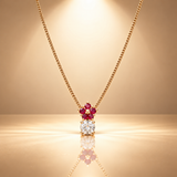 925 Silver Moissanite Red Flower Pendant Chain