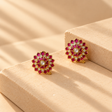 Pink Kundan Floral Stud Earrings for Women