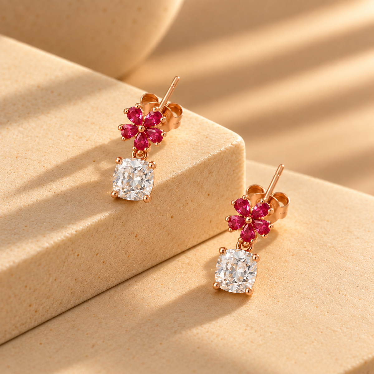 925 Silver Flower Moissanite Quartz Drop Earrings