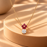 925 Silver Moissanite Red Flower Pendant Chain