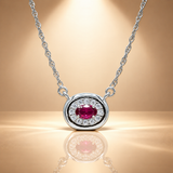 925 Silver Oval Pink Quartz Moissanite Halo Chain Pendant