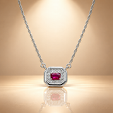Pink Quartz Moissanite Halo Chain Pendant