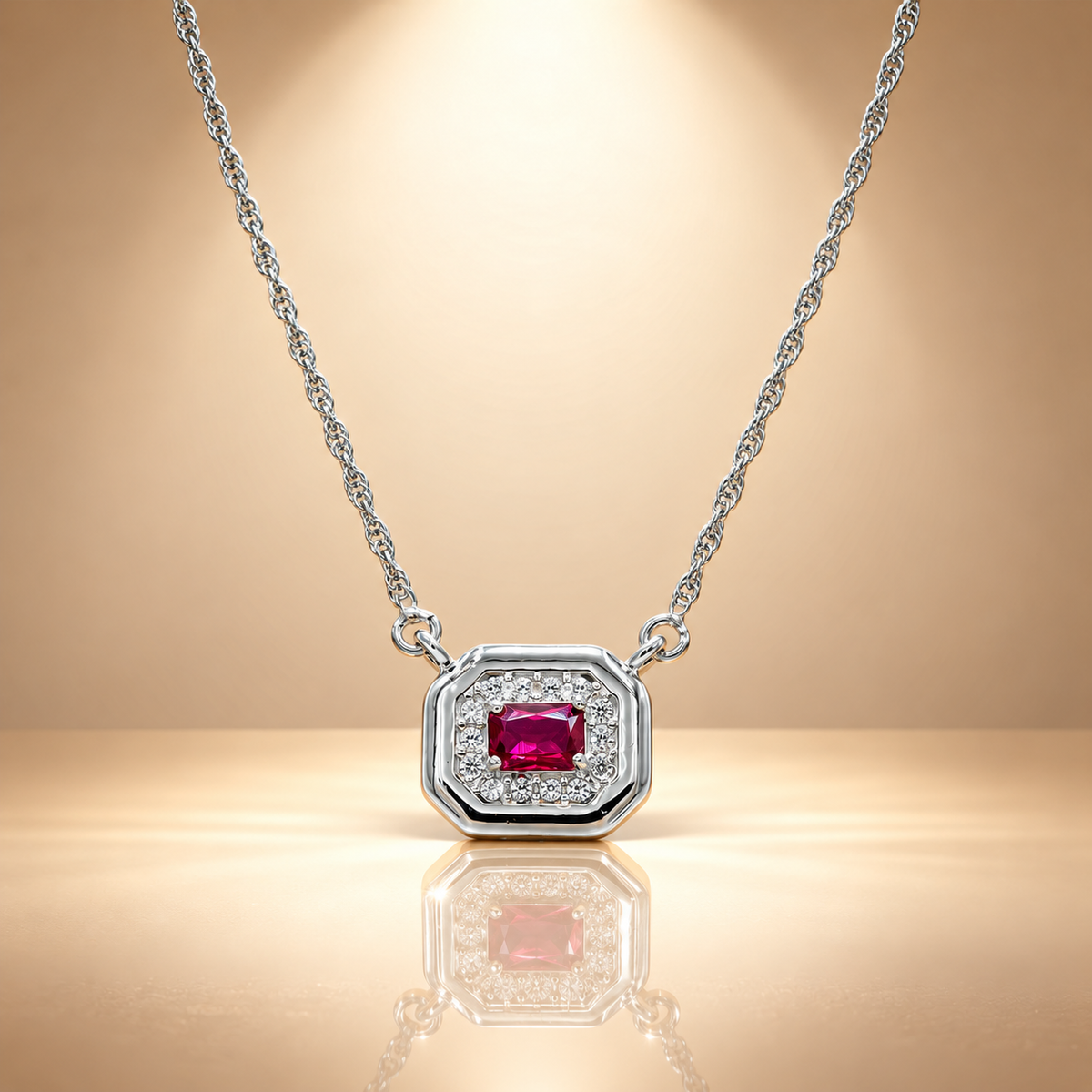 Pink Quartz Moissanite Halo Chain Pendant