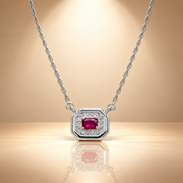 Pink Quartz Moissanite Halo Chain Pendant