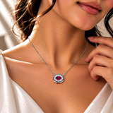 925 Silver Oval Pink Quartz Moissanite Halo Chain Pendant
