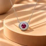 925 Silver Oval Pink Quartz Moissanite Halo Chain Pendant