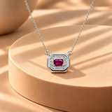 Pink Quartz Moissanite Halo Chain Pendant