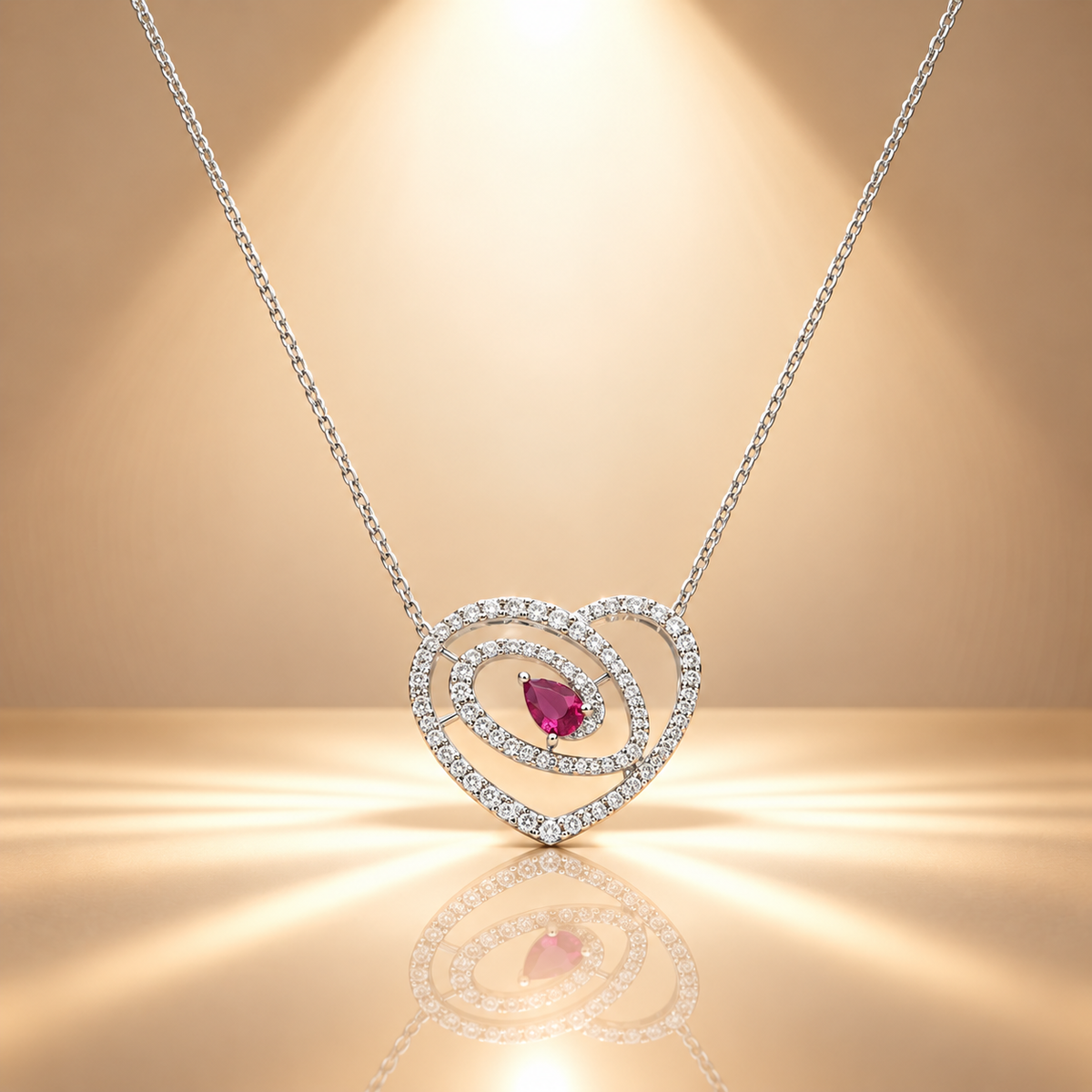 Pink Quartz Moissanite Heart Pendant with Chain