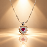 925 Silver Moissanite Red Heart Quartz Chain Pendant