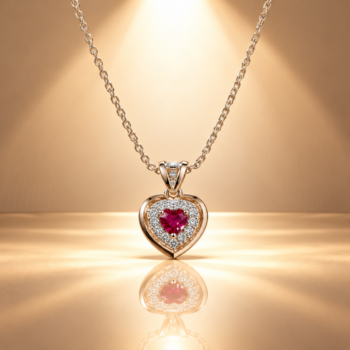 925 Silver Moissanite Red Heart Quartz Chain Pendant