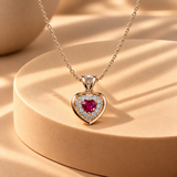 925 Silver Moissanite Red Heart Quartz Chain Pendant