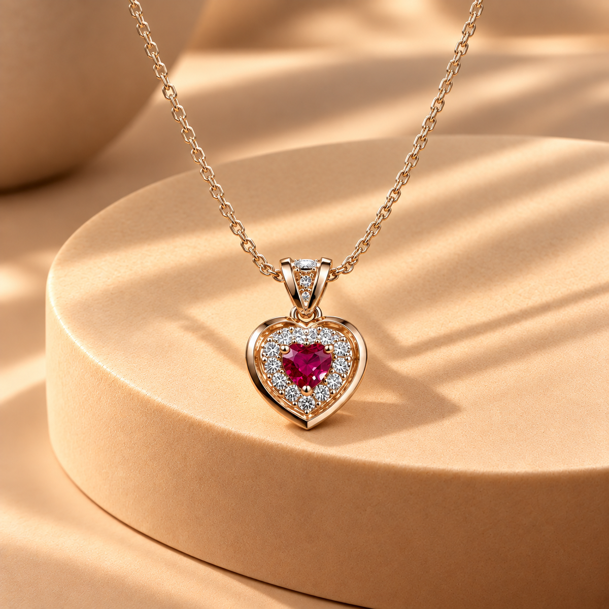 925 Silver Moissanite Red Heart Quartz Chain Pendant