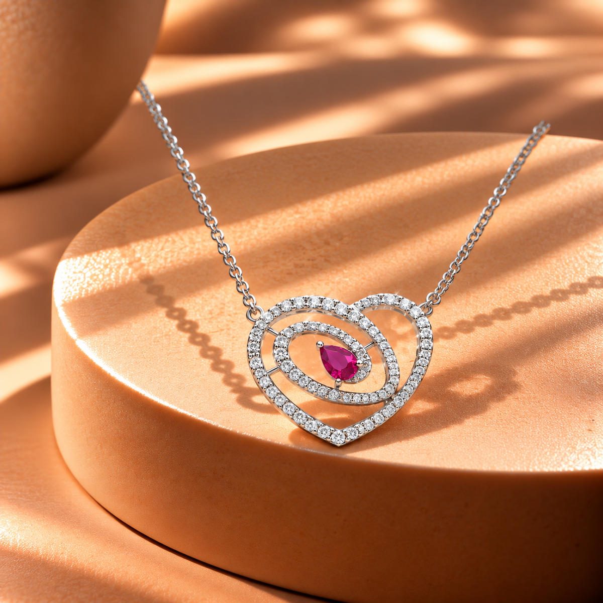 Pink Quartz Moissanite Heart Pendant with Chain