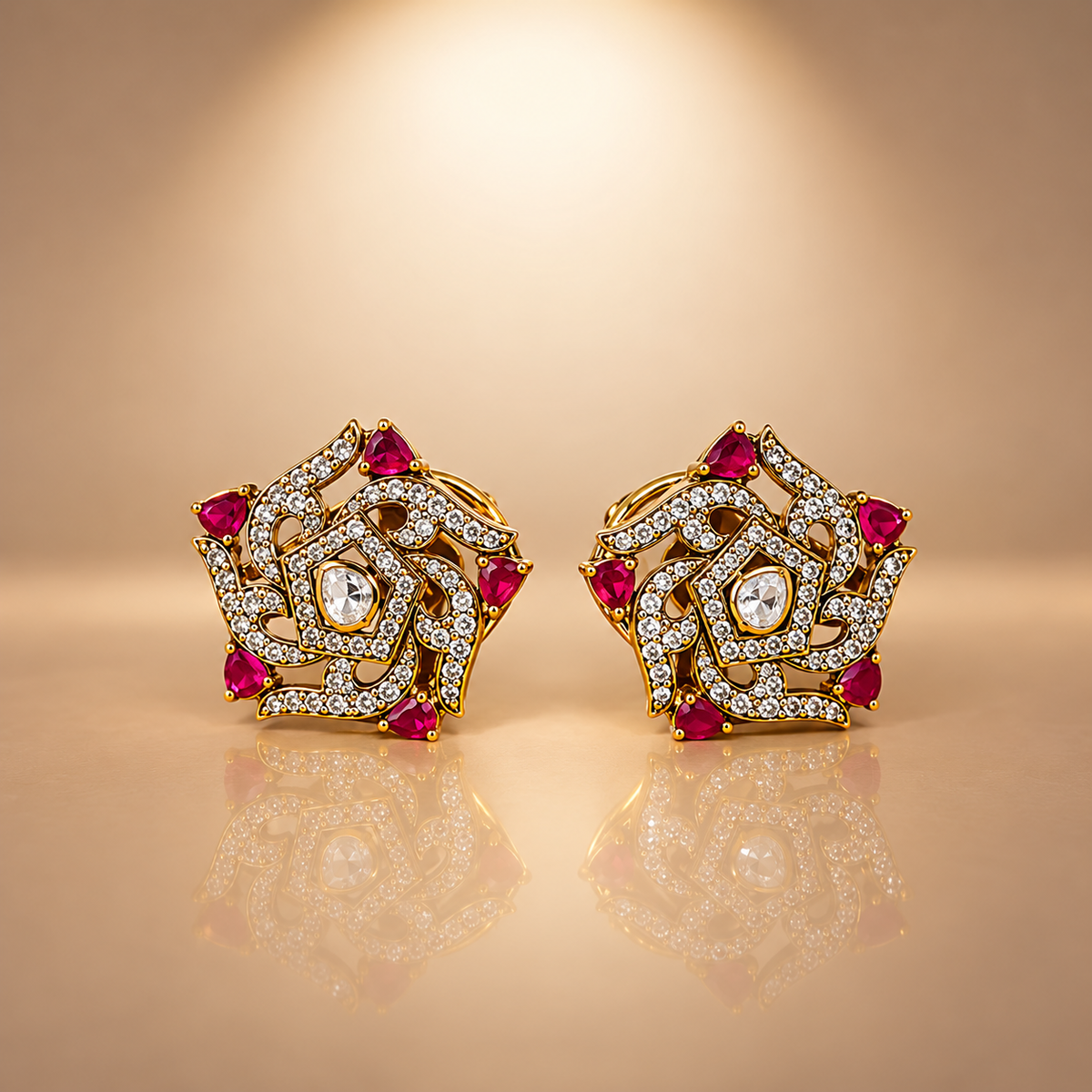 925 Silver Gold Plated Polki Quartz Floral Earrings