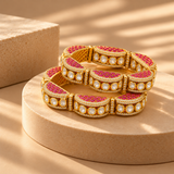 925 Silver Moissanite Polki Ruby Bangle Set