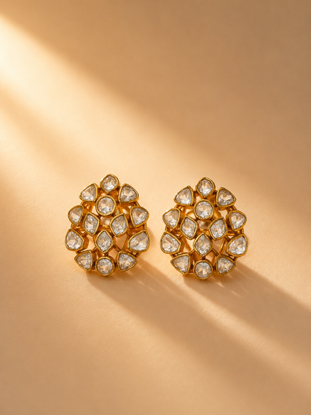 925 Silver Moissanite Polki Stud Earrings