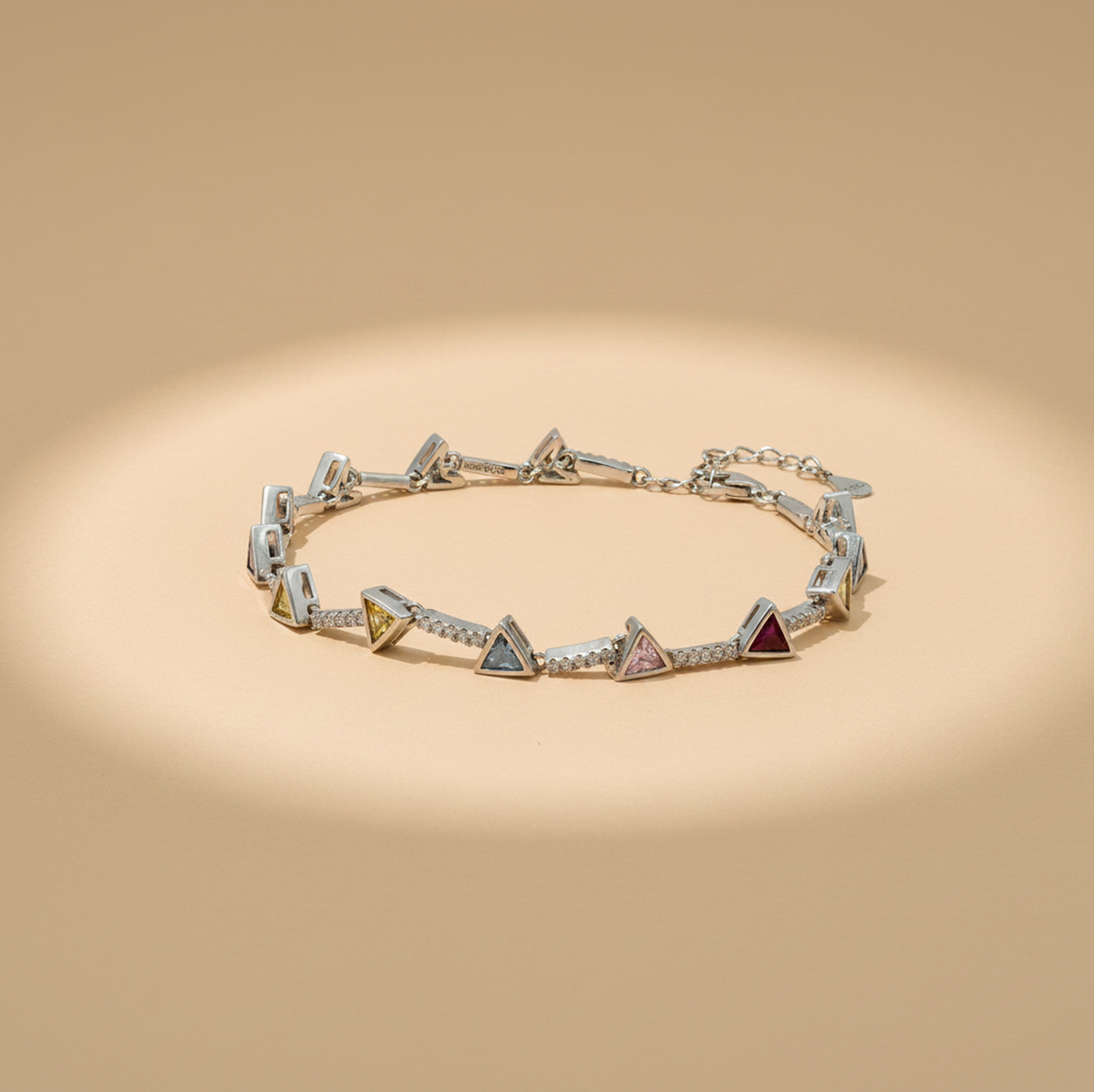 925 Sterling Silver Multicolor Triangle Bracelet