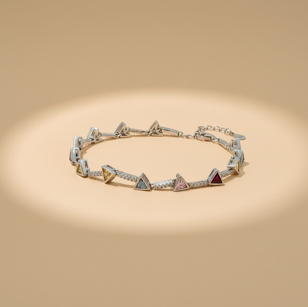 925 Sterling Silver Multicolor Triangle Bracelet