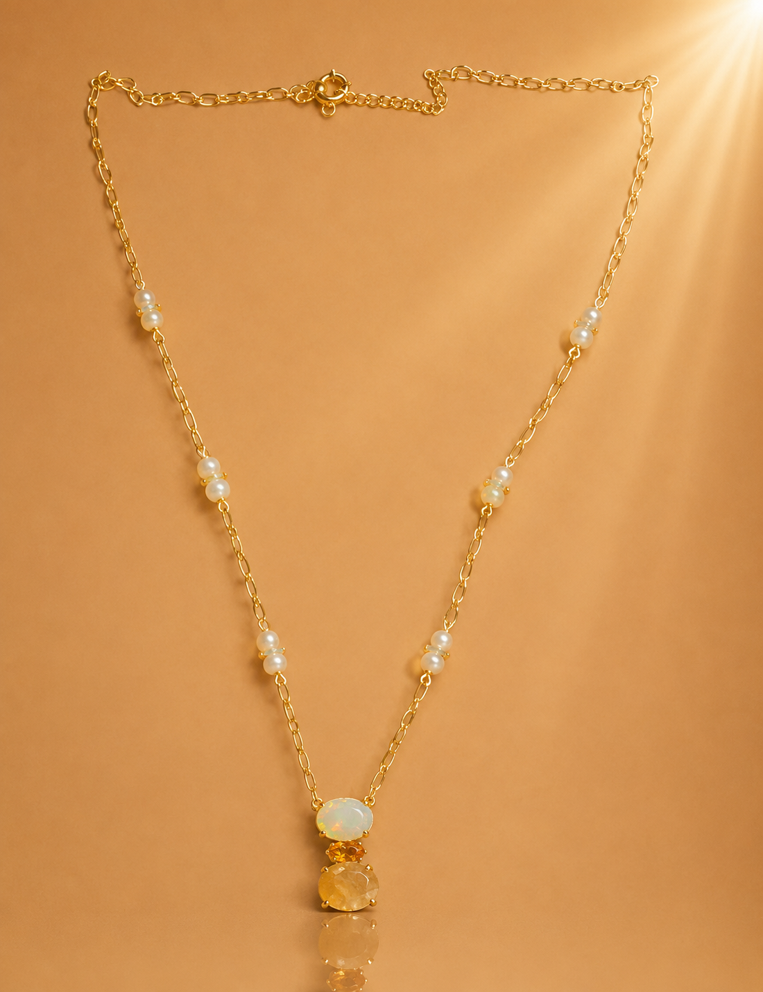 20 Inch 925 Sterling Silver Opal & Citrine Necklace