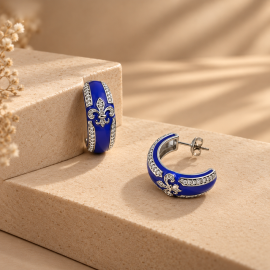 Blue Statement 925 Silver Drop Hoop Earrings