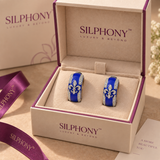 925 Silver Blue Enamel Fleur De Lis Hoop Earrings