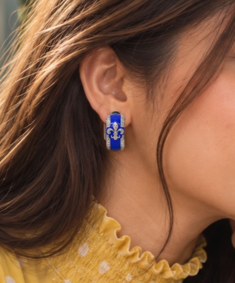 Blue Statement 925 Silver Drop Hoop Earrings