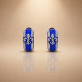 925 Silver Blue Enamel Fleur De Lis Hoop Earrings