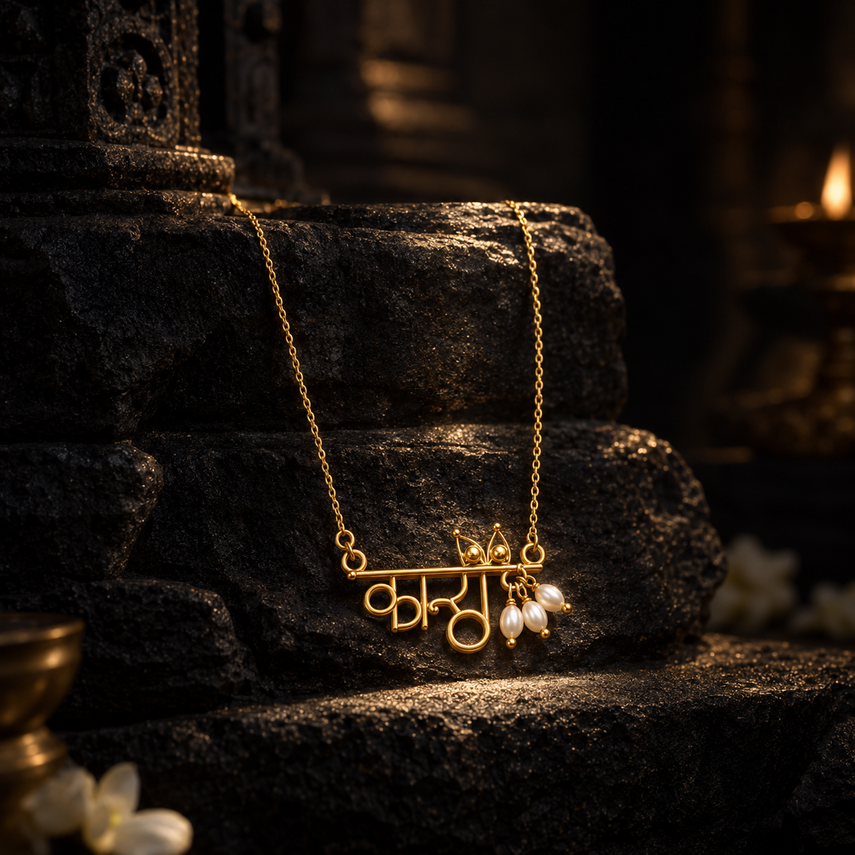 Kanha Necklace Gold Plated Krishna Charm Pearl Floral Traditional Jewelry
