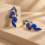 925 Silver Blue Enamel Floral Drop Earrings